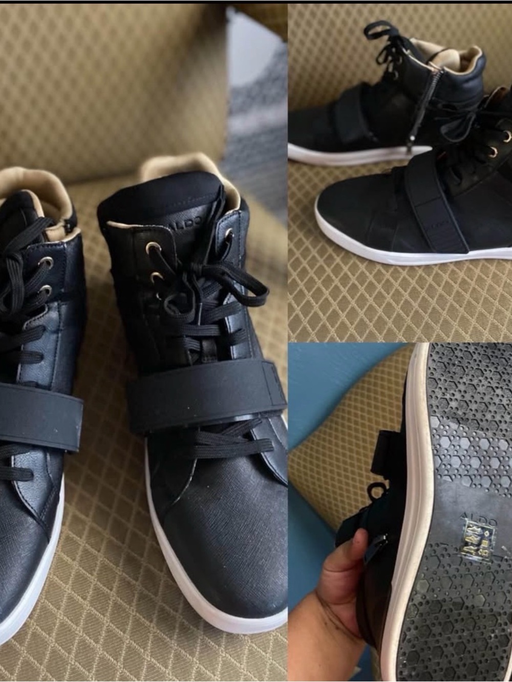 Aldo Black High-Top Strap Lace-Up Boots